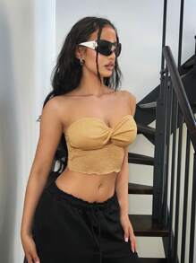 SHEIN ICON Women Bandeau Twist Knot Casual Spring And Summer Top - Gold - View 4