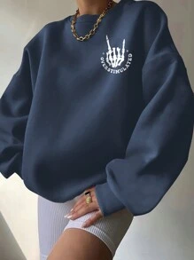 INAWLY Plus Size Skull And Letter Printed Drop-Shoulder Loose Round Neck Sweatshirt For Spring And Autumn, DON'T TALK TO ME WHEN I'M OVERSTIMULATED I WILL HURT YOUR FEELINGS, For Winter Graduation,Back To School Outfits,Graduation,Teacher Outfits For Women,Back To School Pullover Fall Outfit