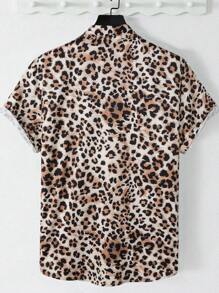Manfinity LEGND Men Leopard Print Graphic Summer Casual Collar Short Sleeve Shirt, For Going Out - Brown - View 2