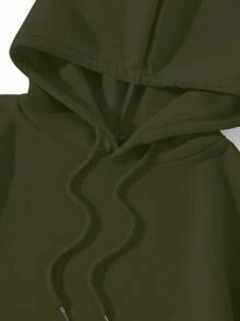 SHEIN EZwear 純色連帽休閒長款運動衫 - 軍綠色 - 查看 4