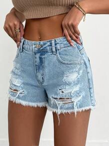Mini Short Medium Wash Destroyed - Medium Wash - View 5