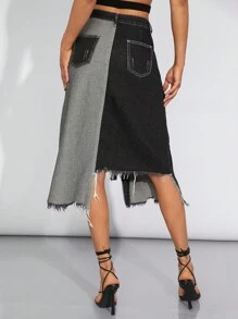 Denimoi Gonna di jeans asimmetrica e colorblock per estate - nero - Visualizzare 3
