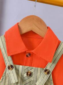 Baby Boys" Short Sleeve Shirt With Collar And Suspender Shorts Casual Set For Summer - Orange - View 3