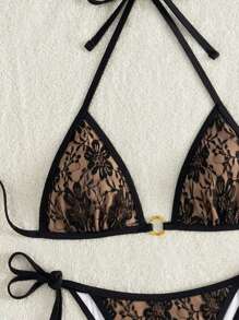 Swim Mod Conjunto de bikini para mujer con sujetador halter y parte de abajo