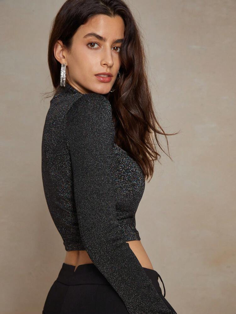 Tee-shirt manche longue sexy, conception minimaliste ajourée, tendance,ajusté, sexy pour jeunes femmes