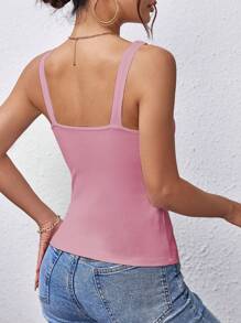 INAWLY Women Chain Decorated Ribbed Slim Fit Cami Top Summer