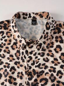 Manfinity LEGND Men Leopard Print Graphic Summer Casual Collar Short Sleeve Shirt, For Going Out - Brown - View 5