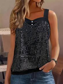 Camiseta de lentejuelas de moda para mujeres de talla grande - Negro - Ver 1