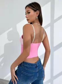 SHEIN Unity Y2K Lace Camisole Top For Sexy Girls Graphic Tees Women Tops - Pink - View 2