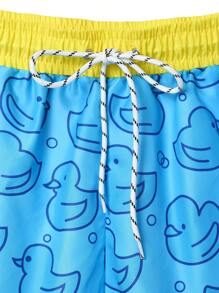 Manfinity Men Color Block Drawstring Cartoon Print Summer Beach Shorts