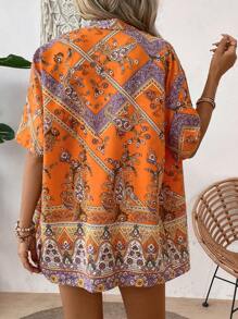 SHEIN Holidaya Women Summer Vacation Style Loose Fit Two-Piece Set Including Crop Top Kimono With Paisley Print And Shorts - Multicolor - View 2