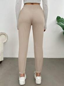 RueChic Drawstring Waist Slant Pocket Sweatpants - Beige - View 4