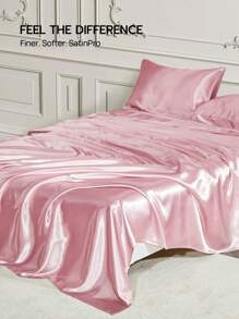 1件装高级丝滑缎面床单，柔软透气，不易起皱，提升睡眠质量，奢华酒店风格，送给父母朋友的礼物，粉色，深口袋床单，柔软透气，适用于各种尺寸的床——单人床、双人床、特大号床、大号床，通过Oeko-Tex认证 - 粉色 - 查看 7
