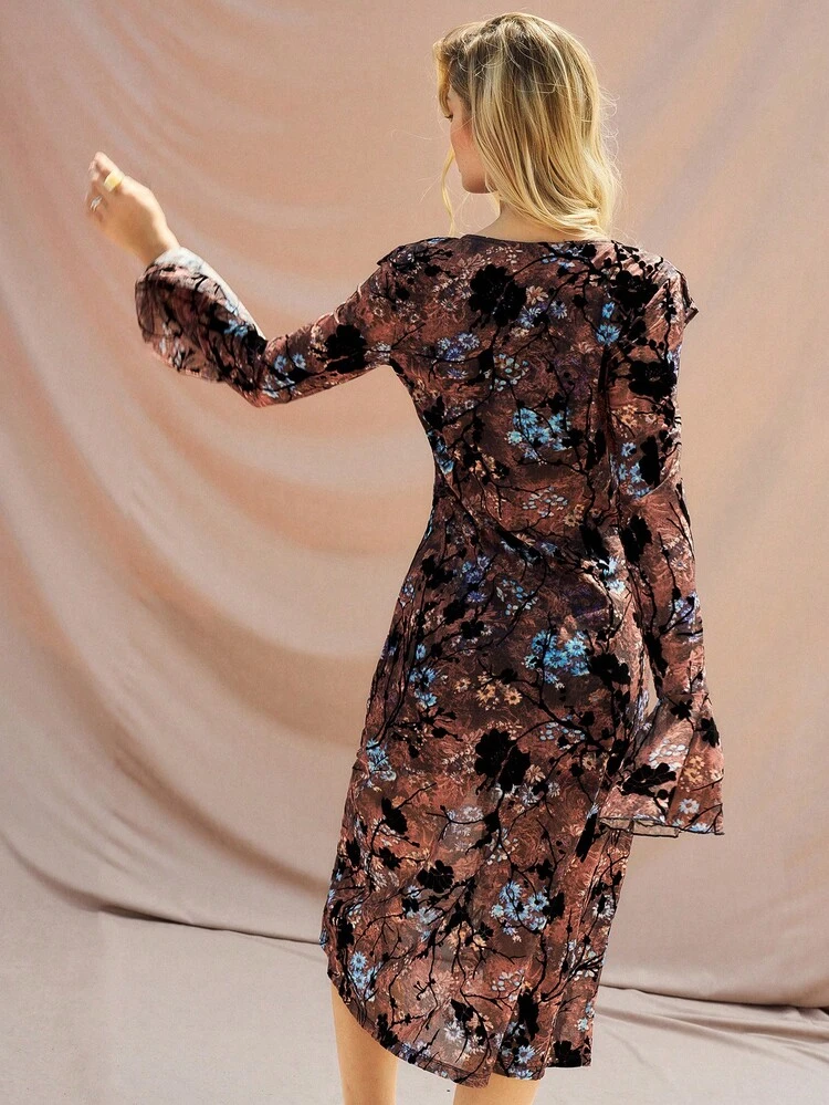 Boho  Multi-Colored Pattern V-Neck Long Sleeve Women Dress
