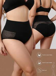 Plus Hollow Out Trim Panty - Black - View 5