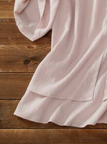 EMERY ROSE Chemise Décontractée À Col Rond De Grande Taille, Couleur Unie Avec Tissu Texturé - Rose bonbon - Voir 5