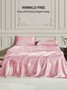 1件装高级丝滑缎面床单，柔软透气，不易起皱，提升睡眠质量，奢华酒店风格，送给父母朋友的礼物，粉色，深口袋床单，柔软透气，适用于各种尺寸的床——单人床、双人床、特大号床、大号床，通过Oeko-Tex认证 - 粉色 - 查看 6