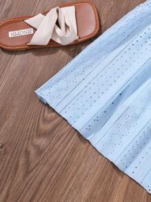 SHEIN Vintaside Kids Tween Girl Solid Knitted Jacquard Cami Dress Two-Piece Set For Summer, School, Campus, College - Baby Blue - View 6