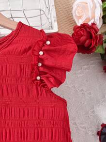 SHEIN Vestido rojo de estilo de vacaciones para niña preadolescente - Rojo - Ver 6
