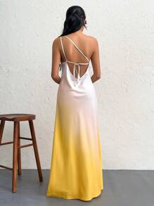Firerie Gradient Ladies" Backless One Shoulder Knot Design Super Long Dress,Sun Dress,Pastel Dresses For Women - Yellow - View 3