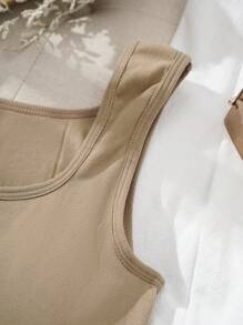 SHEIN EZwear 3 件装女士纯色修身圆领背心，基础款带衬垫抹胸上衣，背心文胸 - 卡其色 - 查看 3