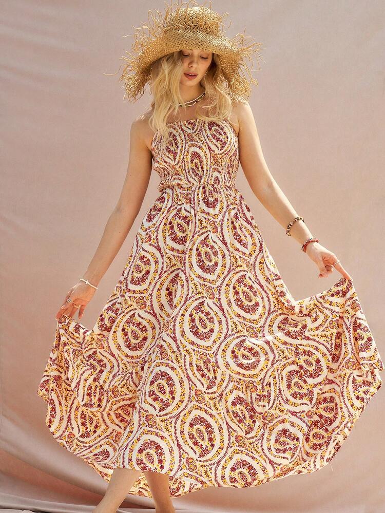 Boho Floral Print Women Halter Neck Dress