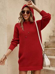 SHEIN Cottnline Vestido Corto De Jersey Con Capucha Y Cordón Para Mujer - Burdeos - Ver 6