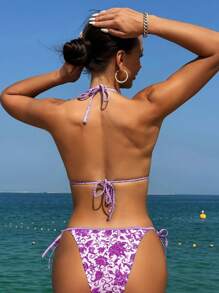 SHEIN Swim 分體泳衣，隨機印花，版權已購買 - 紫色 - 查看 2