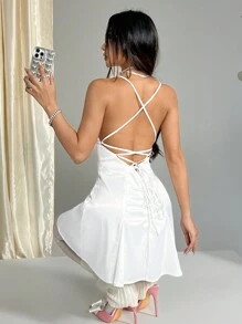 SHEIN Unity Elegant A-Line Floral 3D Design Spaghetti Strap Dress For Wedding, Photoshoot Or Date