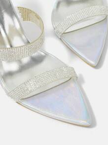 SheIn Belle Women's Pointed Toe High-Heel Sandals With Rhinestone Straps, Shiny And Sexy
