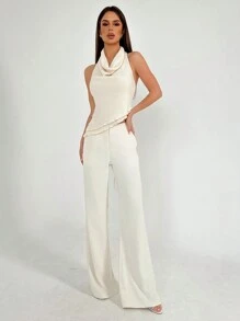 Aloruh 大露背擺式領口雙肩帶不對稱下擺背心 - 杏色 - 查看 1