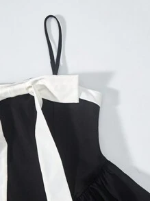 Vestido de alças com laço bonito para adolescente, adequado para o verão