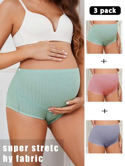Moonlight & Mama Maternity Women Comfortable And Stretchy Contrast Lace Panties, Pack Of 3