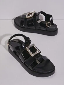 SHUZIA Ladies" Crystal Decorated New Outdoor Comfortable All-Match Flat Sandals