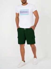 RueChic Men Solid Color Drawstring Shorts With Pockets For Summer - Green - View 3