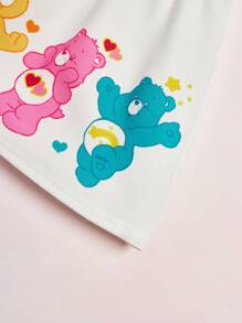 SHEIN X Care Bears Young Girl Casual  Love-A-Lot Bear,Wish, Bedtime & Funshine Bear Printed Elastic Waist Skirt For Summer