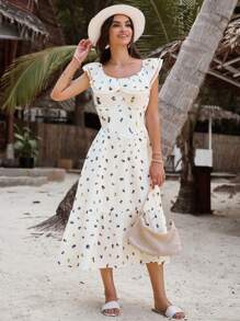 GENKIRA Süß und sanft abnehmen langes Kleid für Frauen, Spitze und zufälliges Muster bedrucktes Langarmkleid mit Kragen - Verschiedenfarbig - Übersicht 2