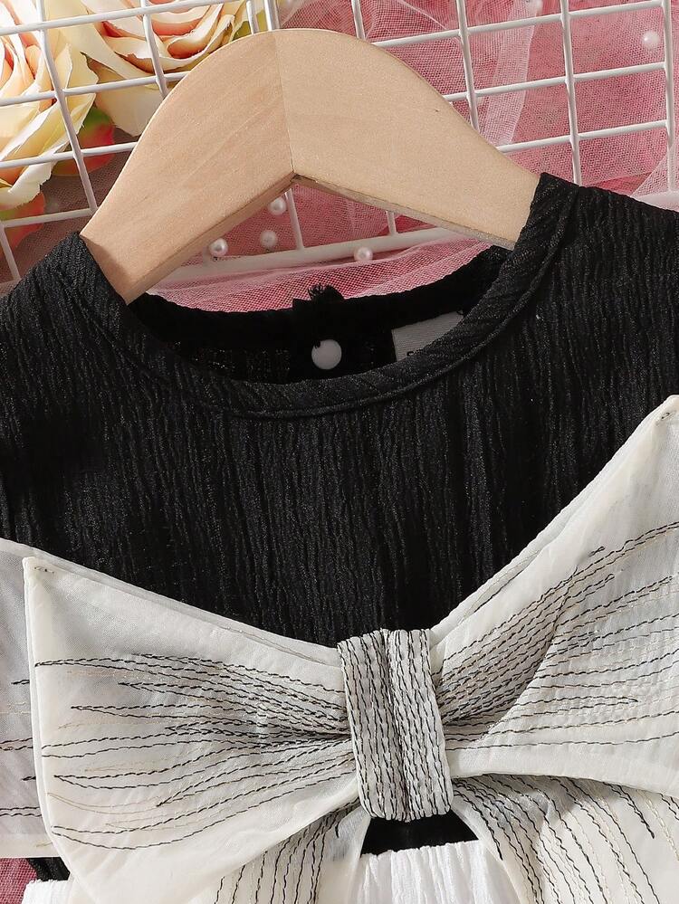 New Summer Casual And Elegant Baby Girl Sleeveless Round Neck Comfortable Dress With Elastic Waist And Bow Knot Decoration, Double Layered