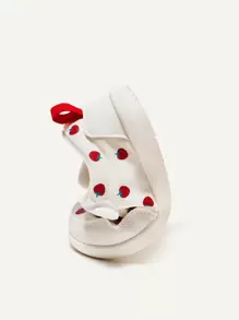 Cozy Pixies Zapatillas De Moda Planas Para Niñas Con Cierre, Diseño De Dibujos Animados De Frutas Blancas Y Fresas Rojas Para Uso Diario Durante Todas Las Estaciones