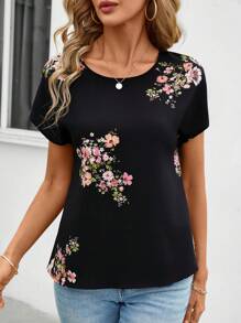 SHEIN Clasi Áo sơ mi tay ngắn in hoa màu trơn thời trang cho nữ - Nhiều màu - Xem 6