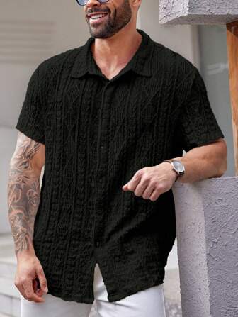 EASEVO Men Plus Size Solid Color Summer Casual Short Sleeve Shirt