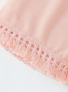 Young Girl 2pcs/Set Fringe Hem Tank Top And Shorts Outfit - Pink - View 5