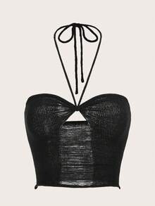 SHEIN ICON Cắt ra Ca-vát Backless Dây Knit ngọn - màu đen - Xem 2