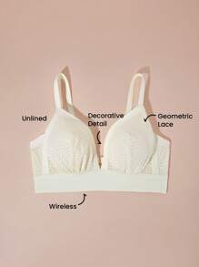 LUVLETTE Lingerie Lounge Curve Wireless Unlined V-Neck Lace Elegance Bralette White Minimizer Bra Comfortable Must-Haves