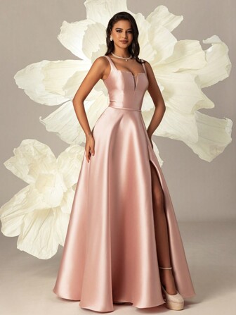 Satin High-Waisted Slim-Fit Women Evening Dress Elegant Formal Prom Wedding Guest Gown, For Graduation, Dinner Party Dress