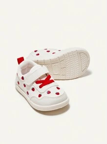 Cozy Pixies Zapatillas De Moda Planas Para Niñas Con Cierre, Diseño De Dibujos Animados De Frutas Blancas Y Fresas Rojas Para Uso Diario Durante Todas Las Estaciones