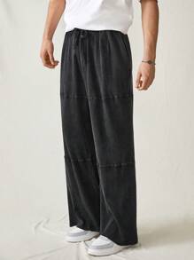 Manfinity RebelGame 男士編織休閒寬鬆長褲 - 深灰色 - 查看 6