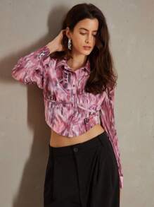 Anewsta Camisa de adelgazamiento para mujer con huesos de pez salpicados de tinta con diseño de impresión animal rosa - Multicolor - Ver 3