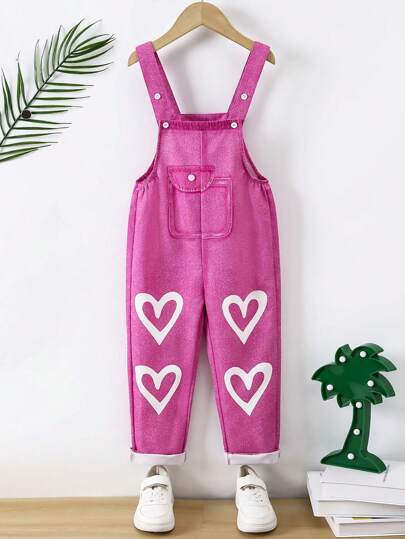 SHEIN Young Girl Love Heart Print Salopete Casual Pentru Primavara/Vara
