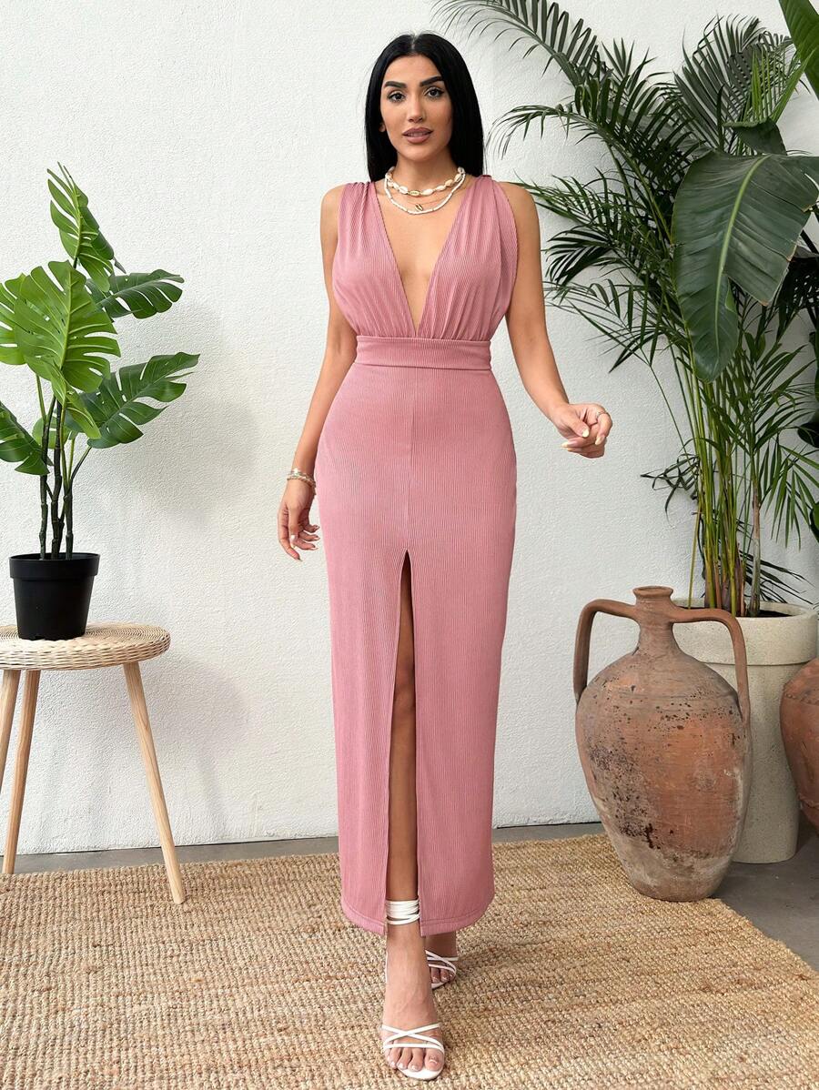 SHEIN Cottnline Pleated Fabric Rose Summer Dress With Back Detail - Jahe - View 1